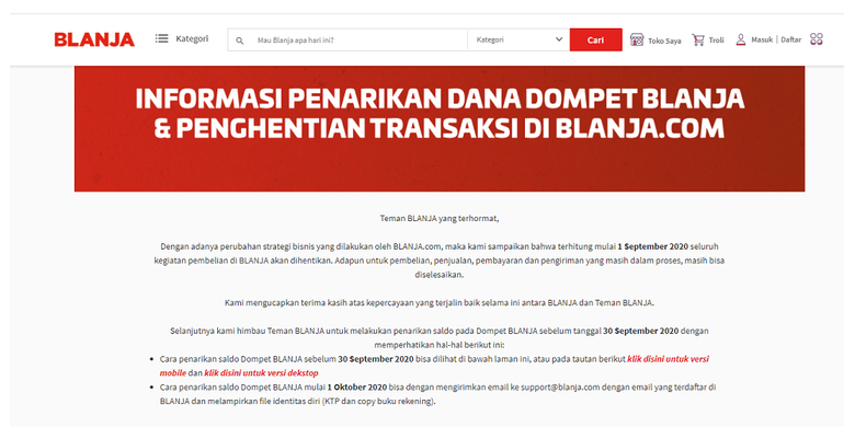 blanja.com announcement
